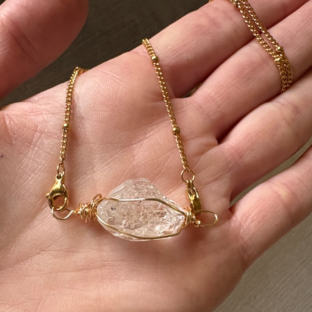 Gold Chain with Herkimer Diamond Necklace with inclusions and rainbow inside